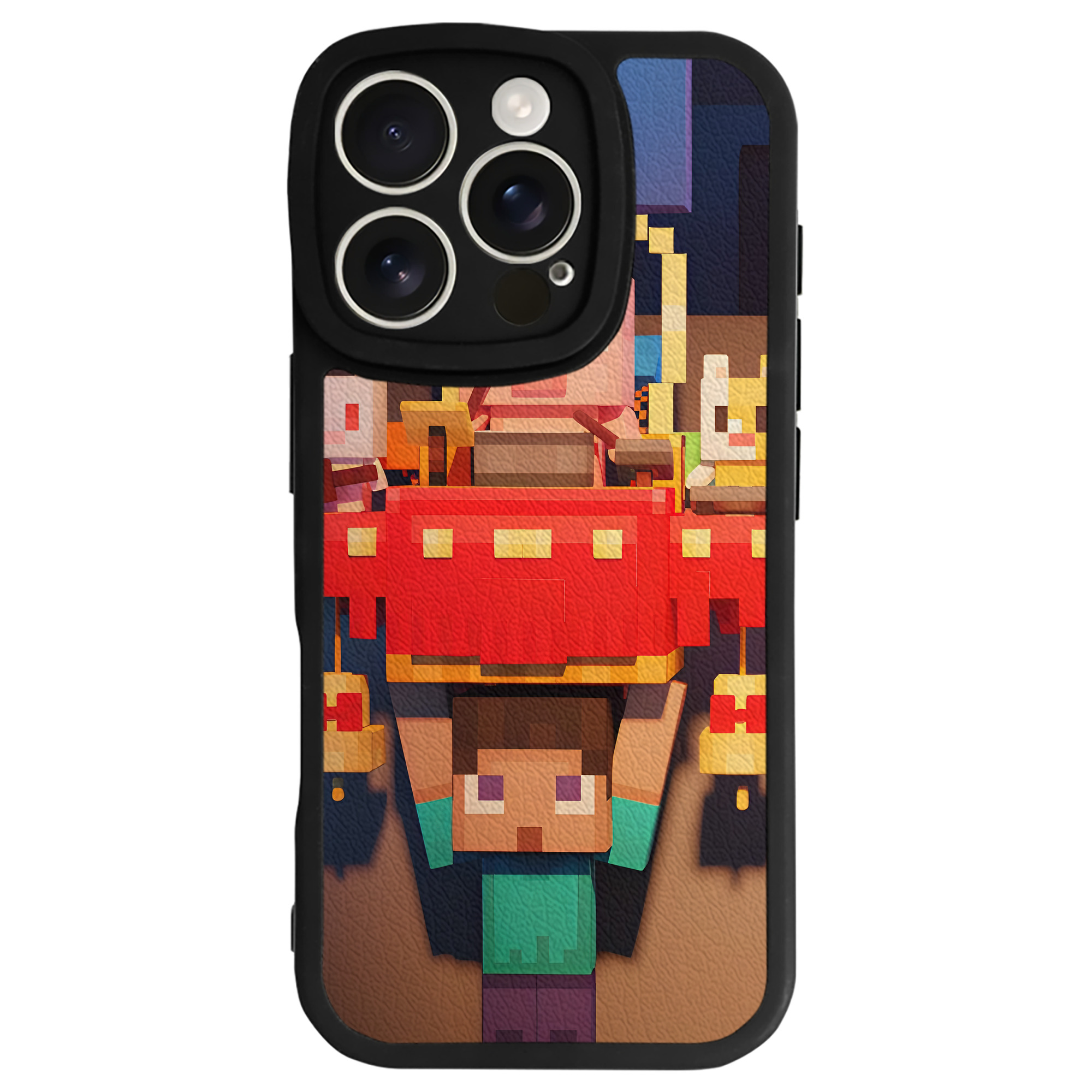 （画像用） マインクラフト ブロックの世界 Minecraft MC Block world 【iPhone 16シリーズ対応】シリコンスマホケース（レザー調） 材質：シリコン